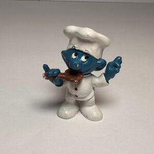 Vintage Baking Smurf Figurine Licking Spoon 1981 Schleich Peyo Portugal